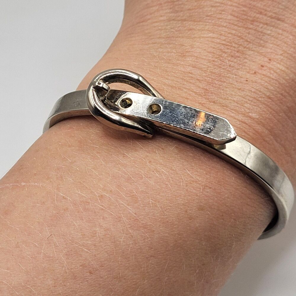Sterling Silver Buckle Bangle Clasp Bracelet 2.25in signed 925 27g